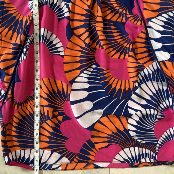 Trina Turk Dress 100% Silk Multicolor Kaftan Tunic Mini Dress Square Tie Neck - Picture 9 of 11